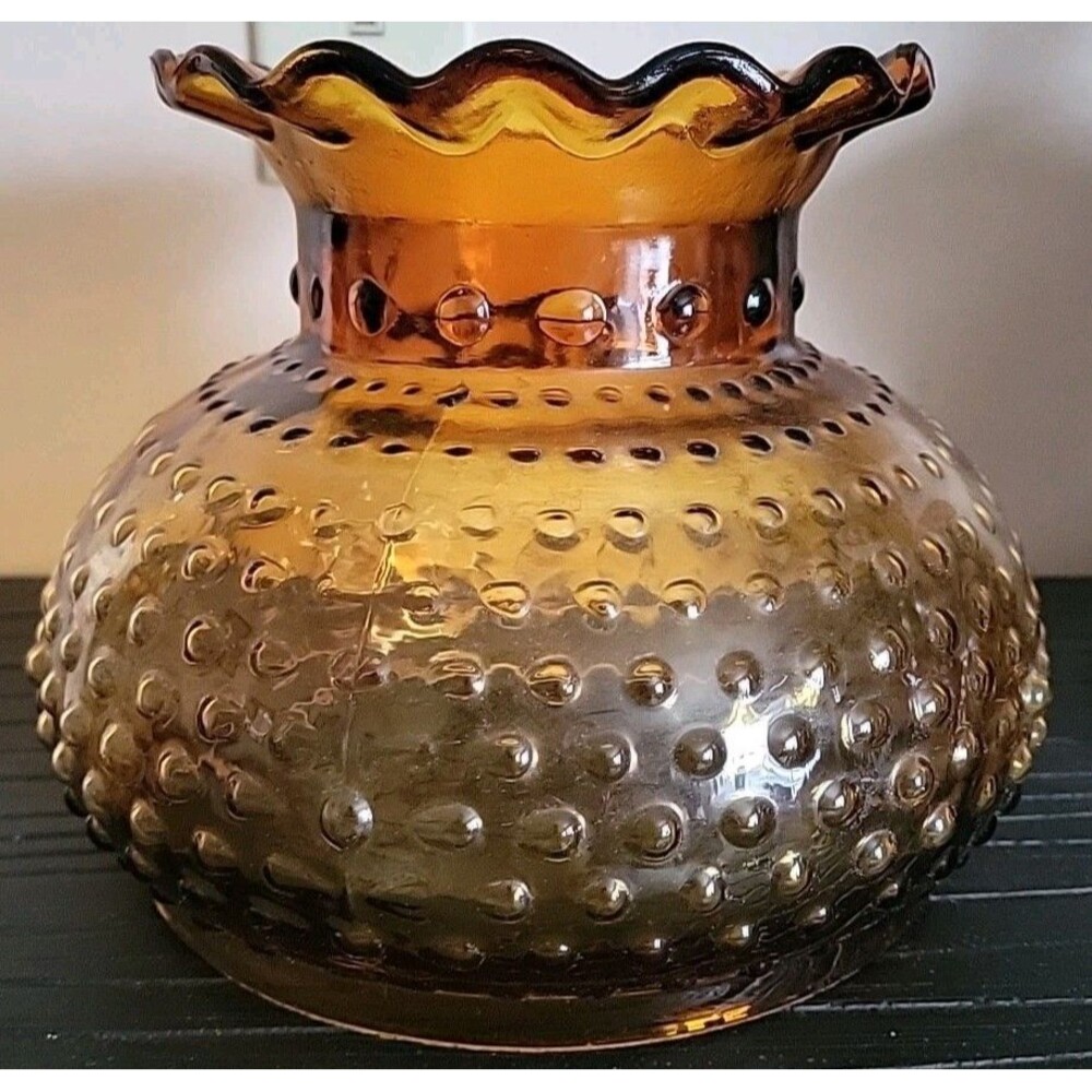 Amber Glass Shade Quilted Diamond Pattern w/ Beaded Fitter 6 11/16" Victorian